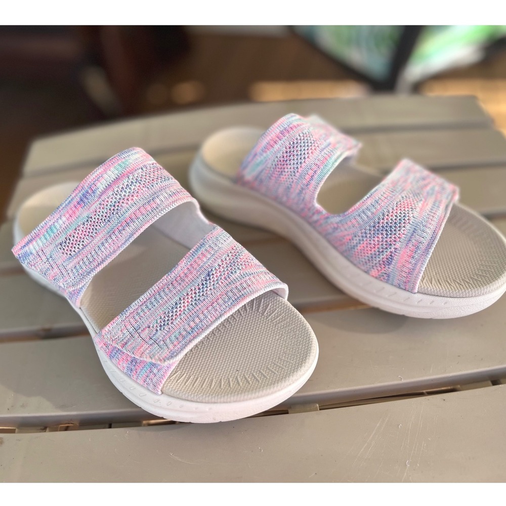 Easy Spirit Women Pink Blue Space Dye Knit Adjustable Slide Sandals Size 6M - Picture 1 of 10